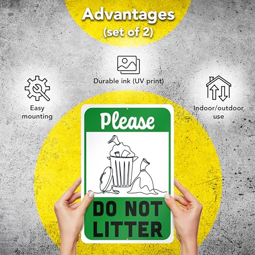 DIMARONGTON 2 PC Do Not Litter Sign, 7x10 Reflective Aluminum Please No Dumping Signs Private Property, No Trash Sign - Image 4