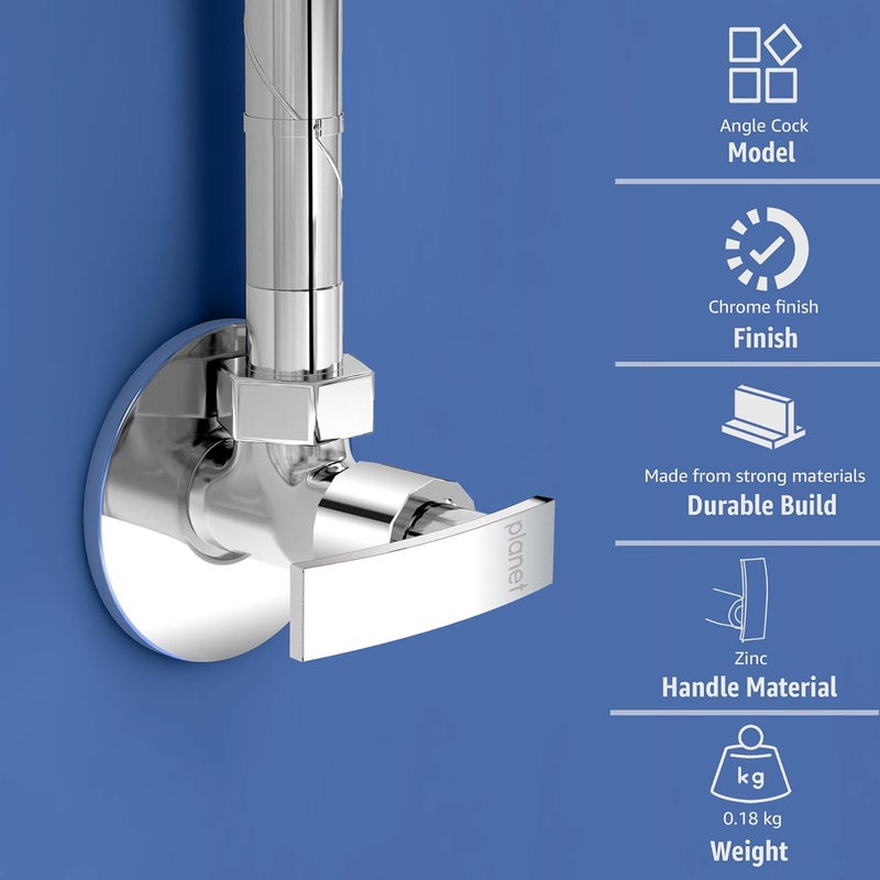 Planet Single Lever Angle Cock for BathroomValve for BathroomStop CockSingle Way Cock with Teflon TapGeyser Tap Pack of 1 SamarChrome - Image 2