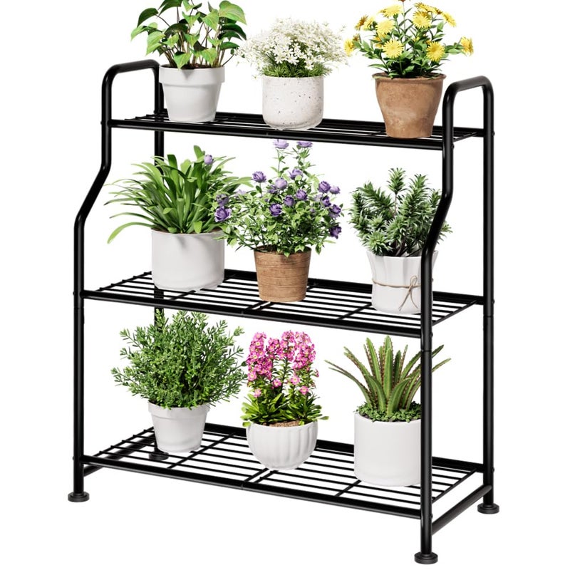 Kitsure Plant Stand Indoor & Outdoor - 3-Tier Metal Plant Shelf with Adjustable Leveling Feet, Easy to Assemble Planter Stand for Patio, Balcony, or Garden (Black, 27" x 11.4" x 29.3") - Image 1