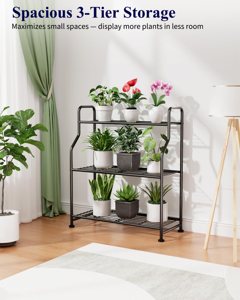 Kitsure Plant Stand Indoor & Outdoor - 3-Tier Metal Plant Shelf with Adjustable Leveling Feet, Easy to Assemble Planter Stand for Patio, Balcony, or Garden (Black, 27" x 11.4" x 29.3") - Image 2