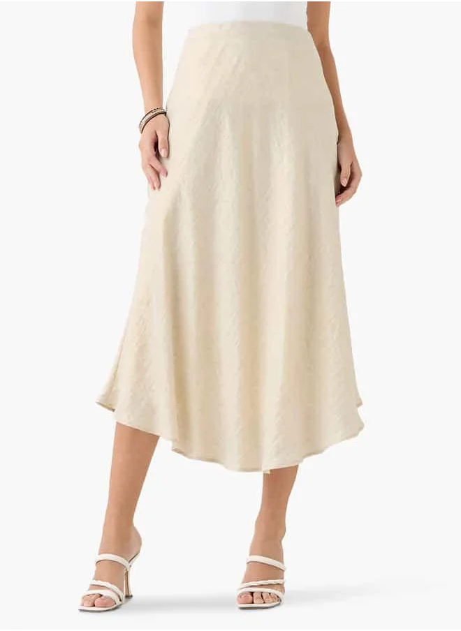 ايكونيك Iconic Textured A-Line Midi Skirt with Zip Closure