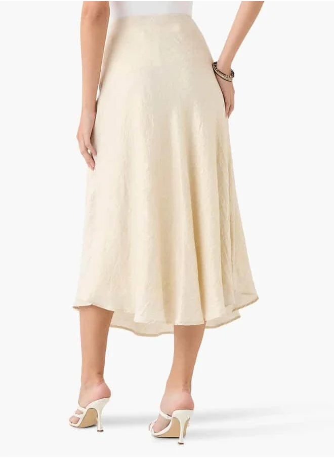 ايكونيك Iconic Textured A-Line Midi Skirt with Zip Closure