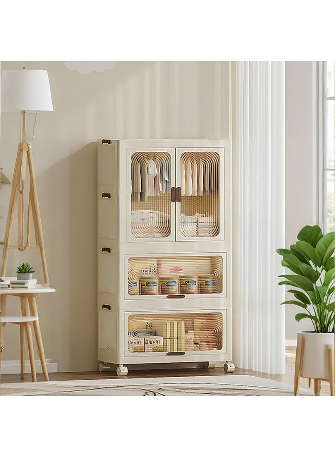 Noon East Portable Children Closet And Storage Drawers stackable for Clothes, Toys, Bedding Storage With Wheels 1 Wardrobe + 2 Drawers Easy Self assembly, Dimension 130CM Height, 57CM Length, 32CM Width - Image 1