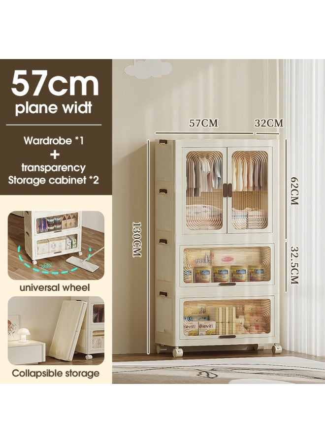 Noon East Portable Children Closet And Storage Drawers stackable for Clothes, Toys, Bedding Storage With Wheels 1 Wardrobe + 2 Drawers Easy Self assembly, Dimension 130CM Height, 57CM Length, 32CM Width - Image 2
