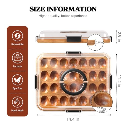 Renmxj Deviled Egg Containers with Lid Easter Gifts Set (28 Eggs), 2026 Upgraded Acacia Wooden Deviled Egg Tray Platter for Party, Home Kitchen Gift for Women, The Lid is Dishwasher Safe (Black) - Image 2