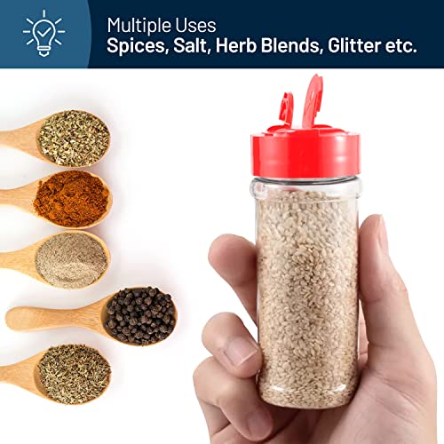 RoyalHouse 12 Pack 5.5 Oz Plastic Spice Jars with Red Cap, Clear and Safe Plastic Bottle Containers with Shaker Lids for Storing Spice, Herbs and Seasoning Powders, BPA Free, Made in USA - Image 4