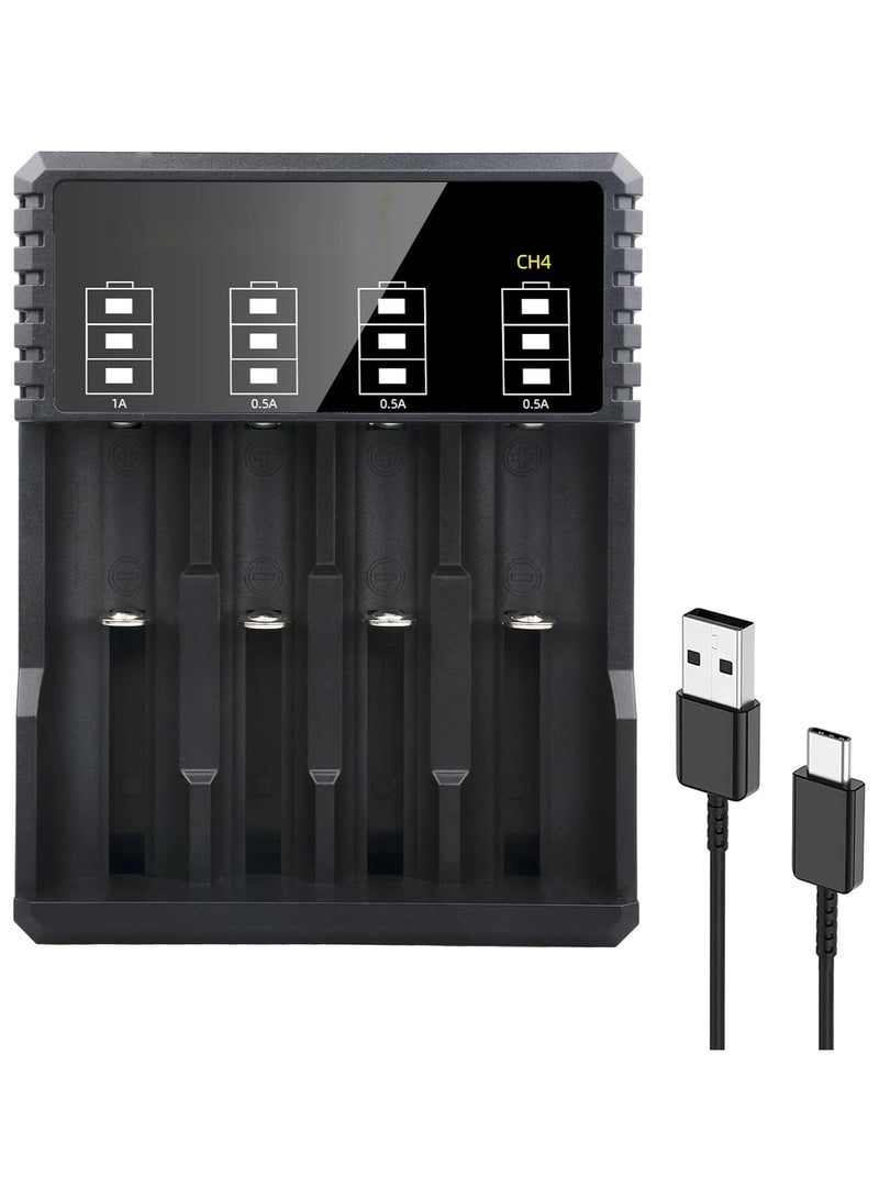 SYOSI Battery Charger Li-ion, 18650 Battery Charger, Suitable for 3.7V li-ion Battery 18650 20700 10440 14500 18500 16340 17500 26650 Battery Charger, 4-Port Type C Battery Recharge, Smart Independent - Image 1