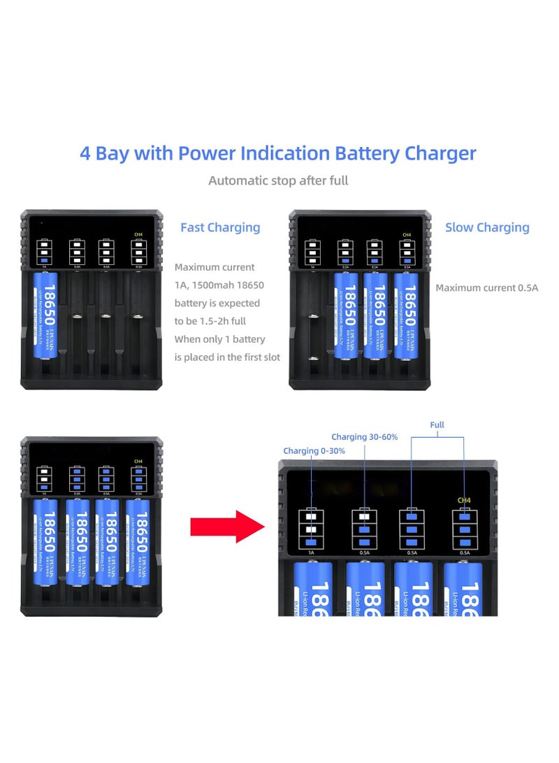 SYOSI Battery Charger Li-ion, 18650 Battery Charger, Suitable for 3.7V li-ion Battery 18650 20700 10440 14500 18500 16340 17500 26650 Battery Charger, 4-Port Type C Battery Recharge, Smart Independent - Image 5