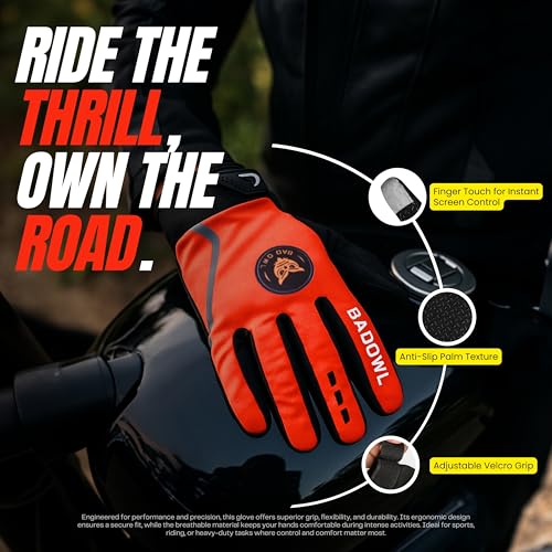 BADOWL Street Hawk Bike Riding Gloves for Men and Women – Full Finger Protection, Non-Slip Grip, Breathable Material, Ideal for Cycling, Motorbike and Outdoor Sports (Red, L) - Image 4