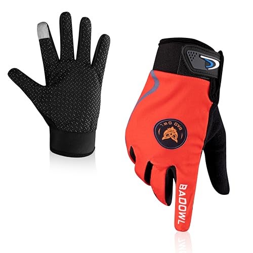 BADOWL Street Hawk Bike Riding Gloves for Men and Women – Full Finger Protection, Non-Slip Grip, Breathable Material, Ideal for Cycling, Motorbike and Outdoor Sports (Red, L) - Image 1