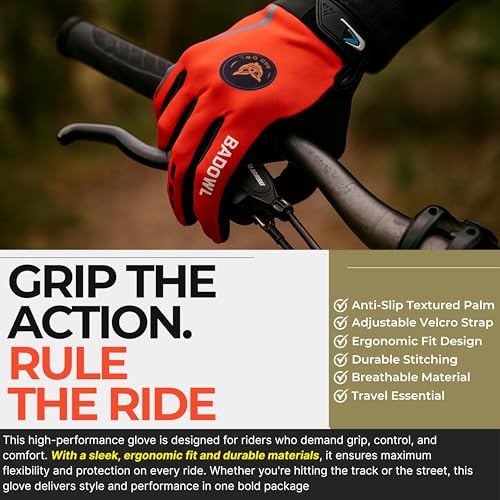 BADOWL Street Hawk Bike Riding Gloves for Men and Women – Full Finger Protection, Non-Slip Grip, Breathable Material, Ideal for Cycling, Motorbike and Outdoor Sports (Red, L) - Image 3