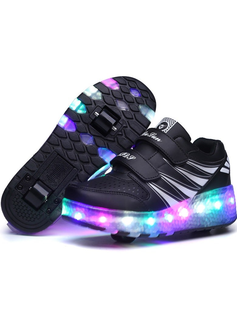 أحذية رياضية بعجلات، أحذية تزلج بعجلات للأطفال، أحذية تزلج بعجلات مع إضاءة LED للأطفال (أسود) - Image 1