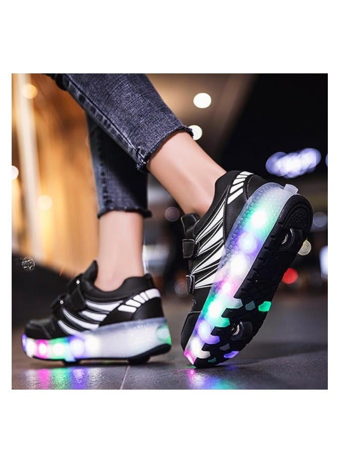 أحذية رياضية بعجلات، أحذية تزلج بعجلات للأطفال، أحذية تزلج بعجلات مع إضاءة LED للأطفال (أسود) - Image 2