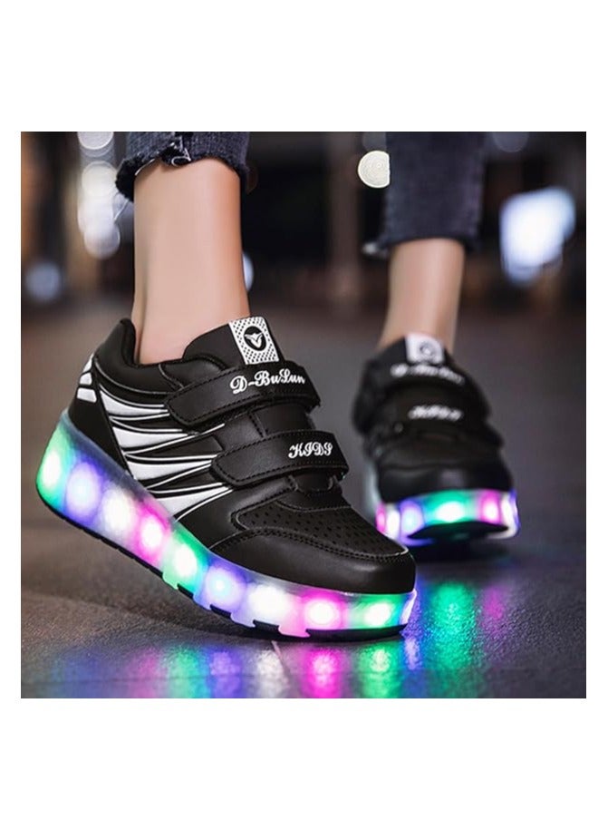 أحذية رياضية بعجلات، أحذية تزلج بعجلات للأطفال، أحذية تزلج بعجلات مع إضاءة LED للأطفال (أسود) - Image 3
