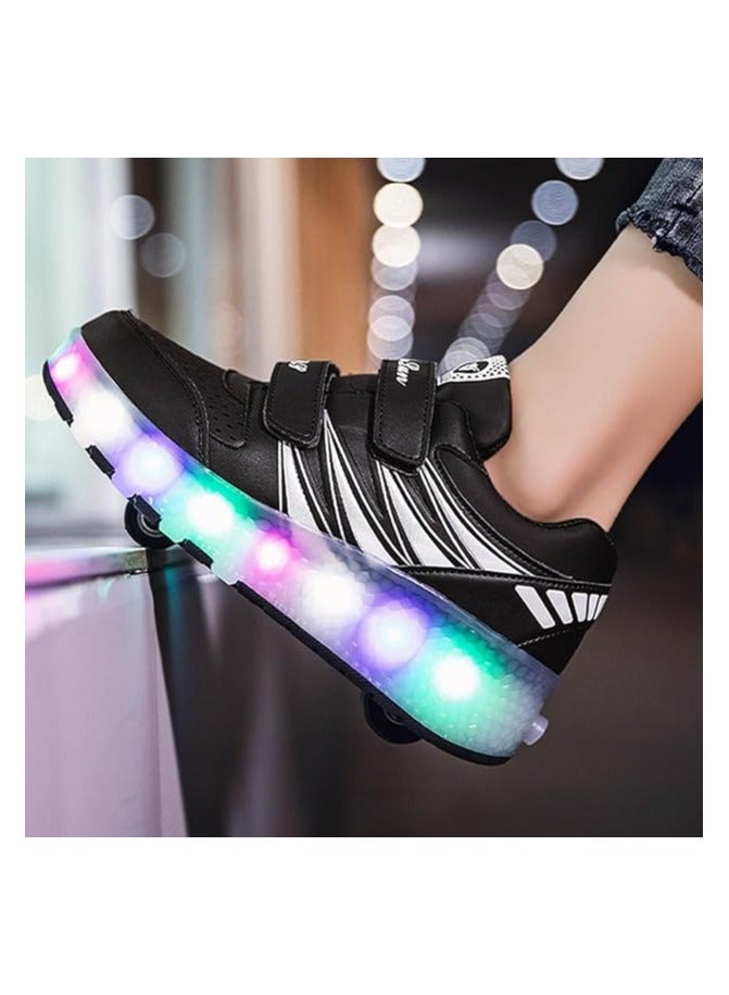 أحذية رياضية بعجلات، أحذية تزلج بعجلات للأطفال، أحذية تزلج بعجلات مع إضاءة LED للأطفال (أسود) - Image 4