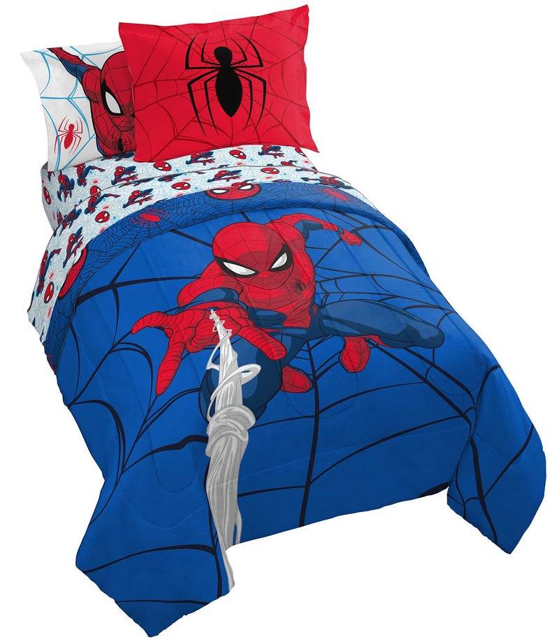 Jay Franco Marvel Spiderman Webtastic 7 Piece Full Size Bed Set - Includes Reversible Comforter & Sheet Set - Super Soft Kids Bedding Fade Resistant Microfiber (Official Marvel Product) - Image 1