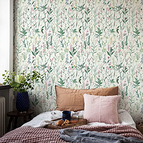 JiffDiff Floral Wallpaper Peel and Stick 118" x 17.3" Wall Paper for Bathroom Wild Flower Wallpaper Vinyl Contact Paper Cabinet Shelf Decor Wall Decor Coverage 14 sq.ft - Image 3