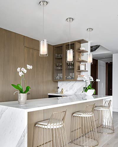 AKEZON 1-Light Pendant Light, Indoor Glass Hanging Light Fixture, Adjustable Height, Brushed Nickel Finish for Kitchen Dining Room, KP-506 - Image 2