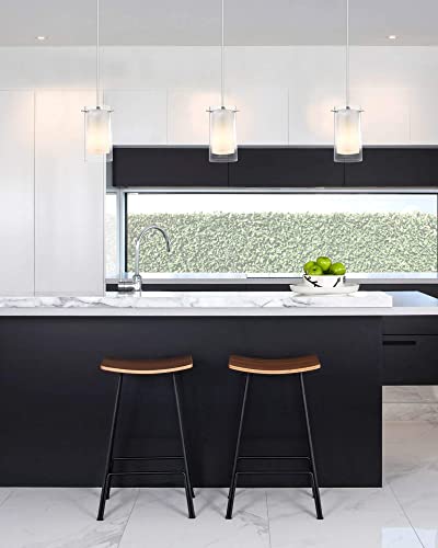 AKEZON 1-Light Pendant Light, Indoor Glass Hanging Light Fixture, Adjustable Height, Brushed Nickel Finish for Kitchen Dining Room, KP-506 - Image 3