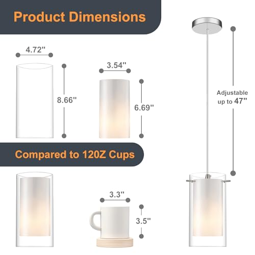 AKEZON 1-Light Pendant Light, Indoor Glass Hanging Light Fixture, Adjustable Height, Brushed Nickel Finish for Kitchen Dining Room, KP-506 - Image 4