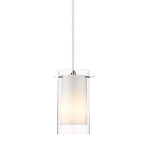 AKEZON 1-Light Pendant Light, Indoor Glass Hanging Light Fixture, Adjustable Height, Brushed Nickel Finish for Kitchen Dining Room, KP-506 - Image 1