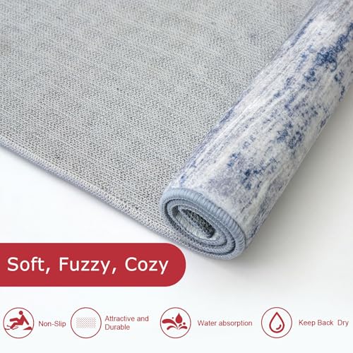 KOZYFLY Modern Abstract Circle Rug 3Ft, Washable Kitchen Round Rug Non-Slip Soft Small Bathroom Rug, Grey-Blue Striped Entryway Rugs Faux Wool Doormat for Bedside Entrance Bedroom Sink - Image 5