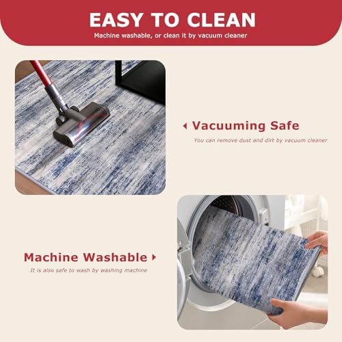 KOZYFLY Modern Abstract Circle Rug 3Ft, Washable Kitchen Round Rug Non-Slip Soft Small Bathroom Rug, Grey-Blue Striped Entryway Rugs Faux Wool Doormat for Bedside Entrance Bedroom Sink - Image 3