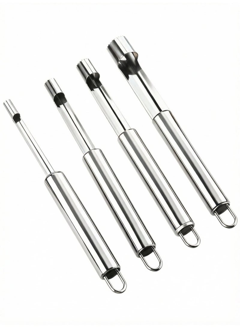 Corer and Pitter Set 4PCS Stainless Steel Fruit & Vegetable Corers Multi Size Apple Pear Cherry Core Remover Tool with Serrated Blade - Image 1