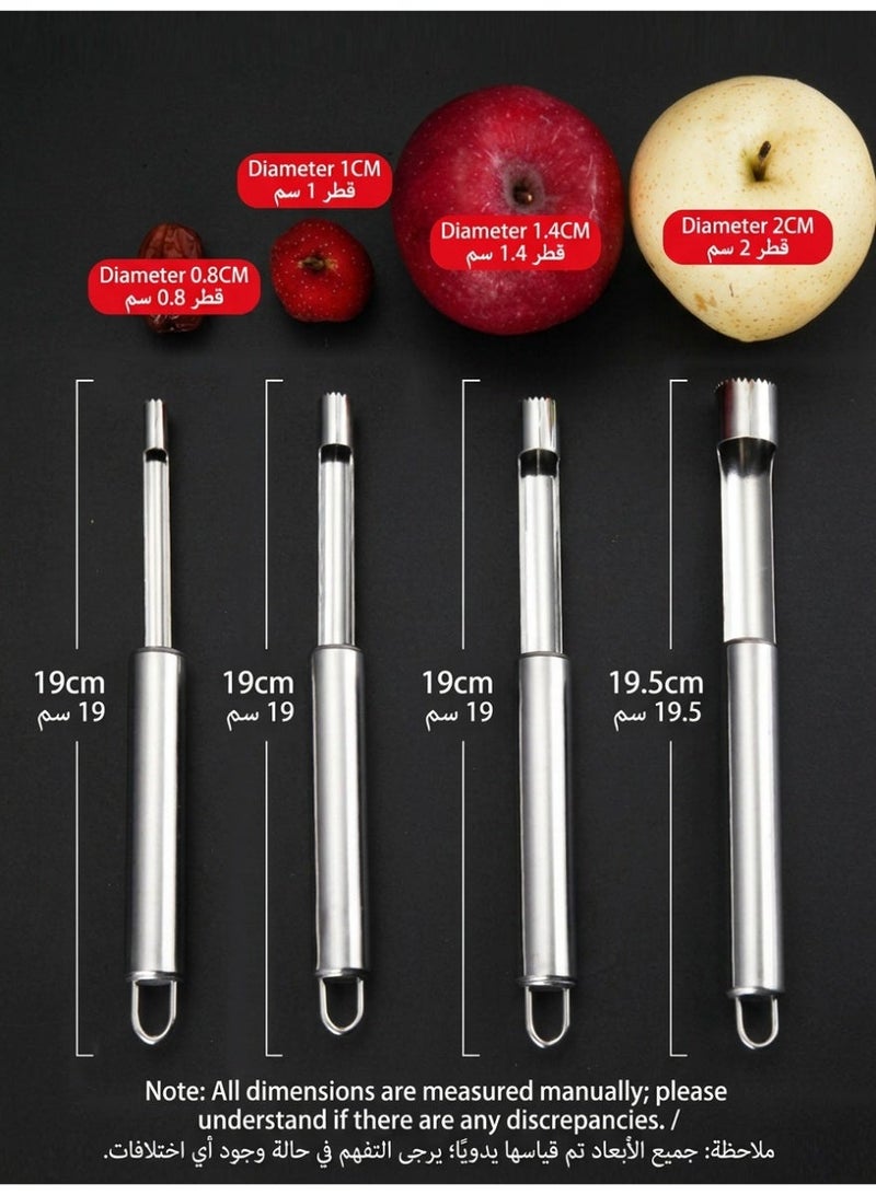 Corer and Pitter Set 4PCS Stainless Steel Fruit & Vegetable Corers Multi Size Apple Pear Cherry Core Remover Tool with Serrated Blade - Image 2