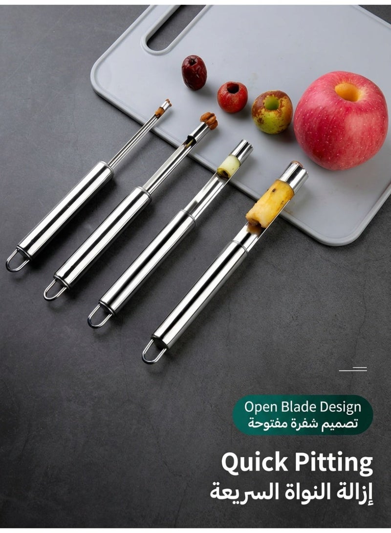 Corer and Pitter Set 4PCS Stainless Steel Fruit & Vegetable Corers Multi Size Apple Pear Cherry Core Remover Tool with Serrated Blade - Image 3