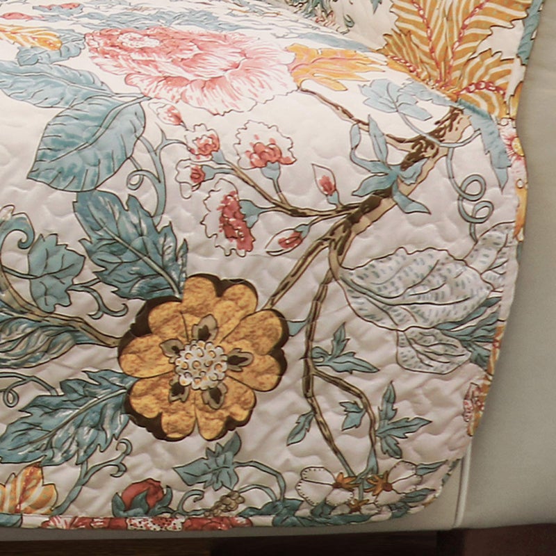 Lush Decor Sydney Furniture Protector, Couch Cover, 116" W x 75" L, Blue & Yellow - Flower Leaf Garden - Quilted Floral Sofa Cover - Country Cottage Slipcover - Pet Couch Covers - Image 3