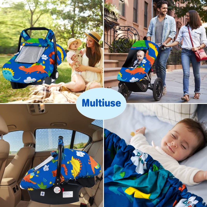 SMTTW Baby Car Seat Covers, Infant Car Canopy for Spring Summer Autumn Winter, Universal Fit, Snug Warm Breathable, Car Seat Canopy for Boys Girls (Dinasour) - Image 3