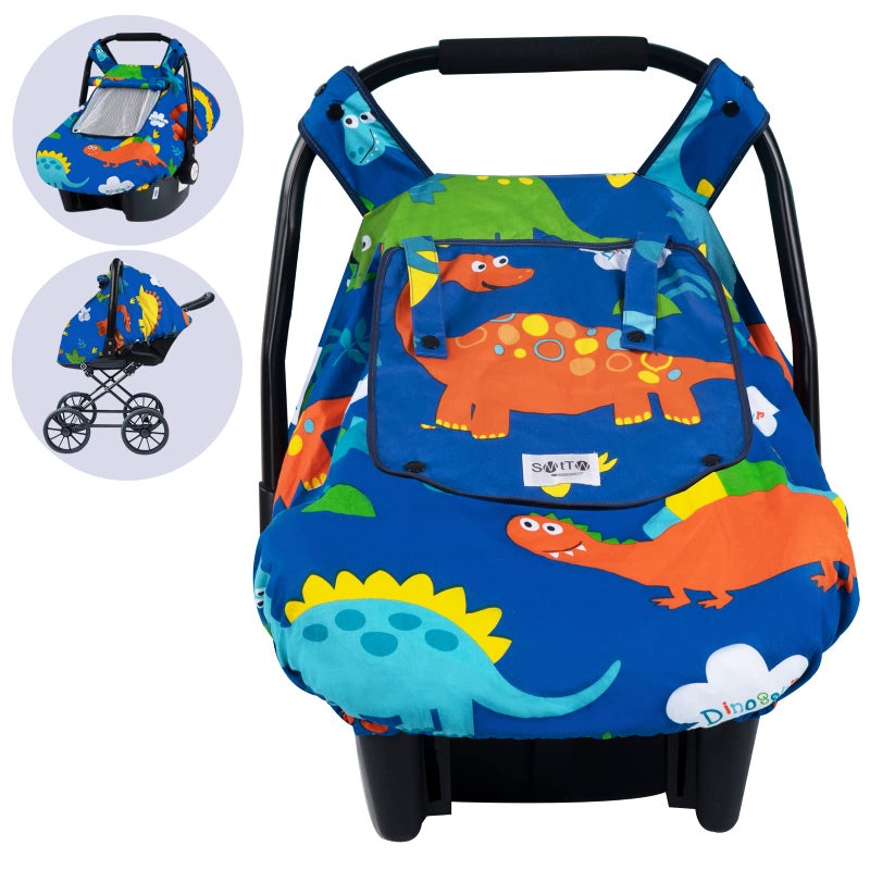 SMTTW Baby Car Seat Covers, Infant Car Canopy for Spring Summer Autumn Winter, Universal Fit, Snug Warm Breathable, Car Seat Canopy for Boys Girls (Dinasour) - Image 1