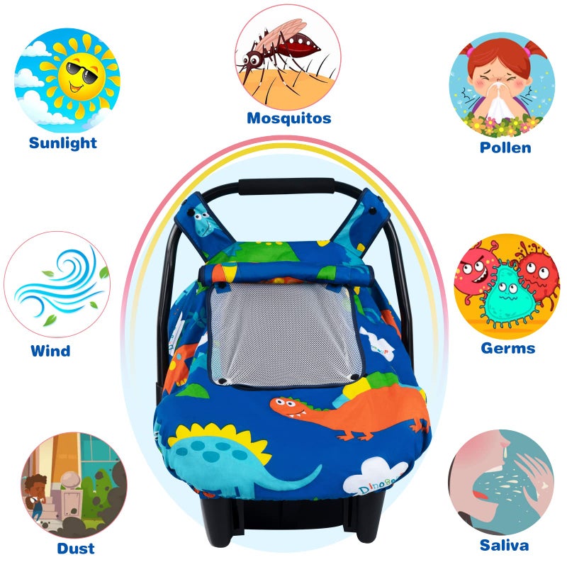 SMTTW Baby Car Seat Covers, Infant Car Canopy for Spring Summer Autumn Winter, Universal Fit, Snug Warm Breathable, Car Seat Canopy for Boys Girls (Dinasour) - Image 4