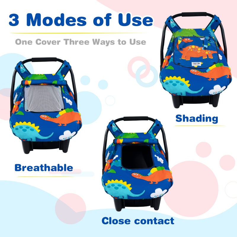 SMTTW Baby Car Seat Covers, Infant Car Canopy for Spring Summer Autumn Winter, Universal Fit, Snug Warm Breathable, Car Seat Canopy for Boys Girls (Dinasour) - Image 2