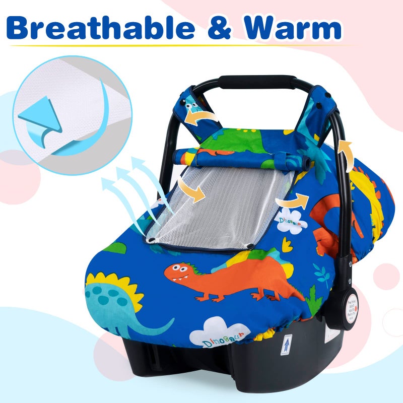 SMTTW Baby Car Seat Covers, Infant Car Canopy for Spring Summer Autumn Winter, Universal Fit, Snug Warm Breathable, Car Seat Canopy for Boys Girls (Dinasour) - Image 5