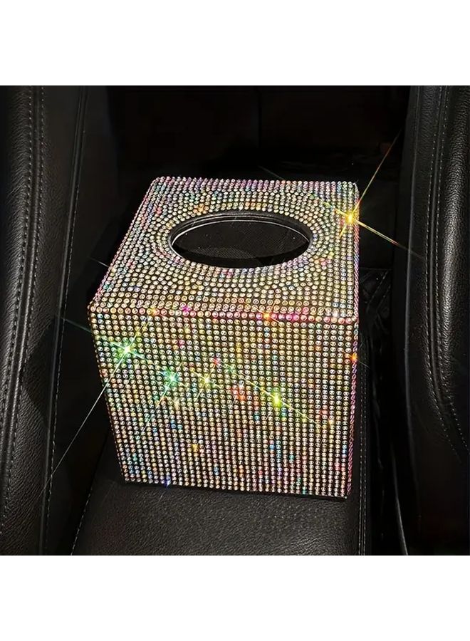 حامل علبة المناديل المرصع بالحجارة الملون: إكسسوار متلألأ لداخل السيارة للمنزل والمكتب - Image 1