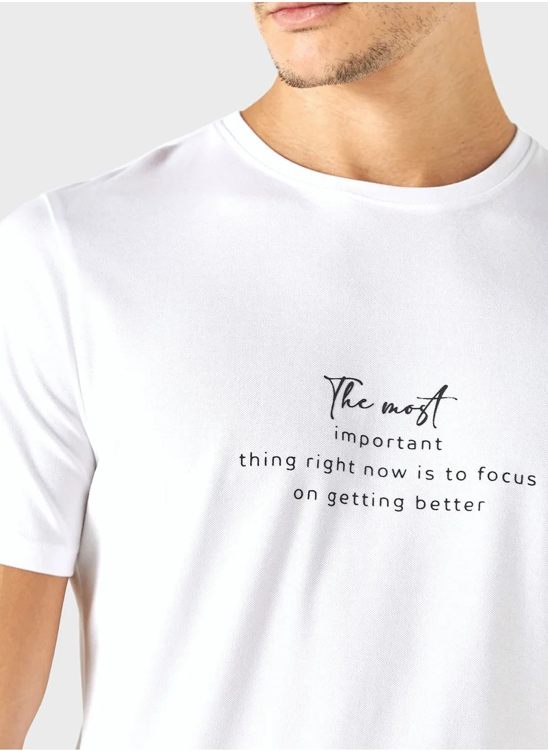 Iconic Slogan Print Crew Neck T-Shirt