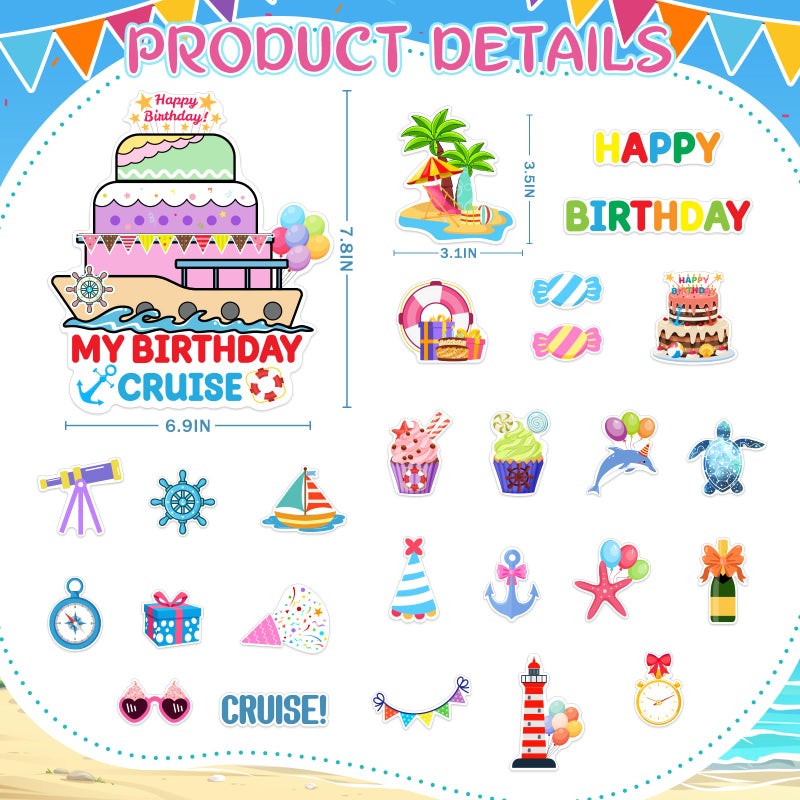 TREACLUB 27PCS Birthday Cruise Door Decorations Happy Birthday Magnetic Cruise Cabin Magnets Funny Carnival Cruise Ship Decorations for Stateroom Cabin Door Refrigerator Car Computer, HQ-555 - Image 2
