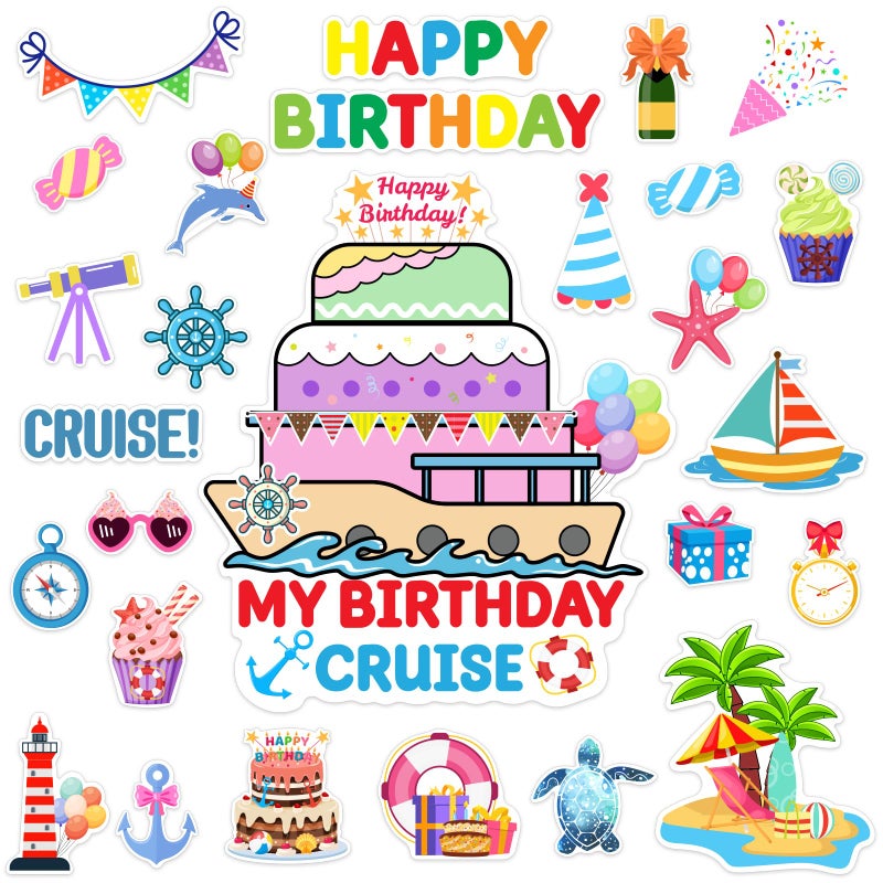 TREACLUB 27PCS Birthday Cruise Door Decorations Happy Birthday Magnetic Cruise Cabin Magnets Funny Carnival Cruise Ship Decorations for Stateroom Cabin Door Refrigerator Car Computer, HQ-555 - Image 1