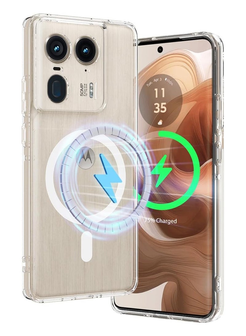 عام غطاء هاتف لجهاز Motorola Edge 50 Ultra، شفاف مصنوع من مادة PC مغناطيسية مقاومة للاصفرار، مقاوم للصدمات والسقوط، يدعم الشحن اللاسلكي والإكسسوارات المغناطيسية. - Image 1