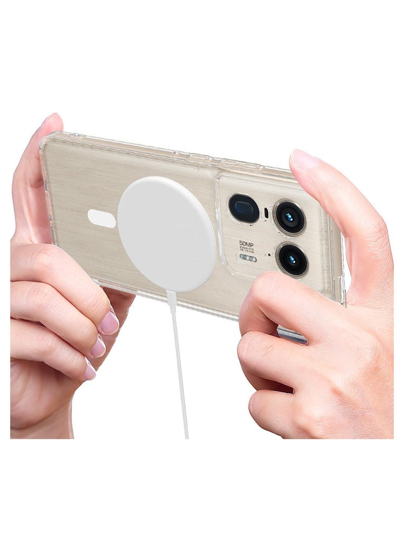 عام غطاء هاتف لجهاز Motorola Edge 50 Ultra، شفاف مصنوع من مادة PC مغناطيسية مقاومة للاصفرار، مقاوم للصدمات والسقوط، يدعم الشحن اللاسلكي والإكسسوارات المغناطيسية. - Image 3