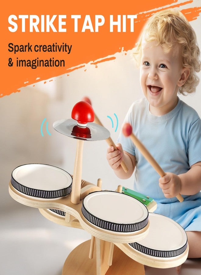 iPlay, iLearn Toddler Wooden Drum Set, Kids Musical Instruments Toy, 8 in 1 Percussion Drum Kit W/Xylophone Cymbal, Baby Montessori Learning Birthday Gifts for 18 Month, 2 3 4 5 6 Year Old Boy Girl - Image 3