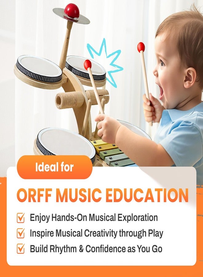 iPlay, iLearn Toddler Wooden Drum Set, Kids Musical Instruments Toy, 8 in 1 Percussion Drum Kit W/Xylophone Cymbal, Baby Montessori Learning Birthday Gifts for 18 Month, 2 3 4 5 6 Year Old Boy Girl - Image 2