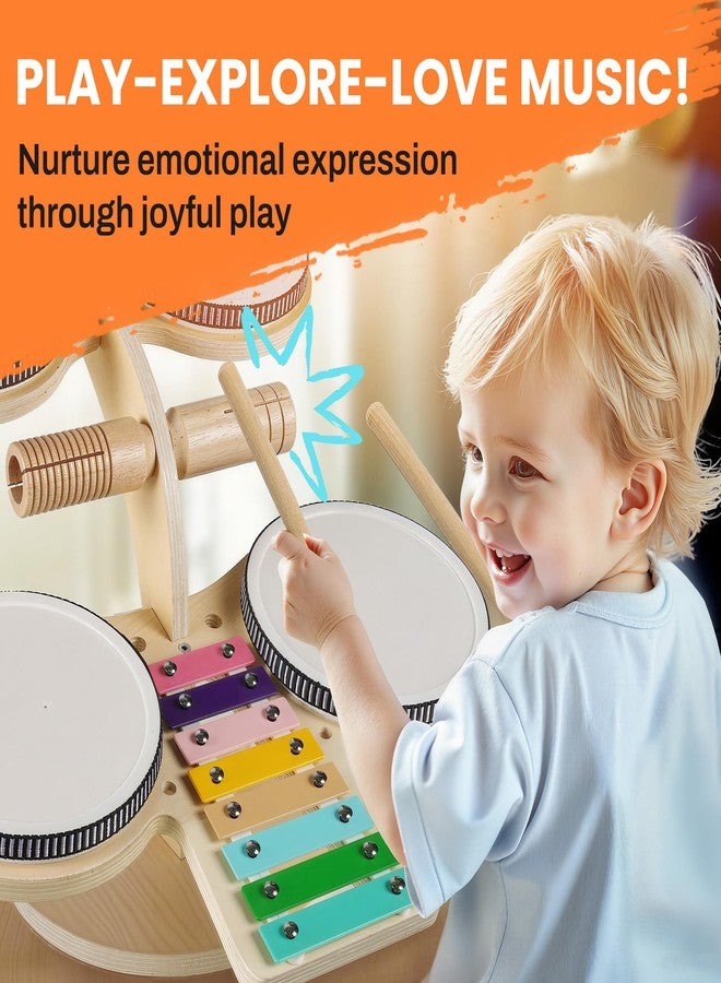 iPlay, iLearn Toddler Wooden Drum Set, Kids Musical Instruments Toy, 8 in 1 Percussion Drum Kit W/Xylophone Cymbal, Baby Montessori Learning Birthday Gifts for 18 Month, 2 3 4 5 6 Year Old Boy Girl - Image 5