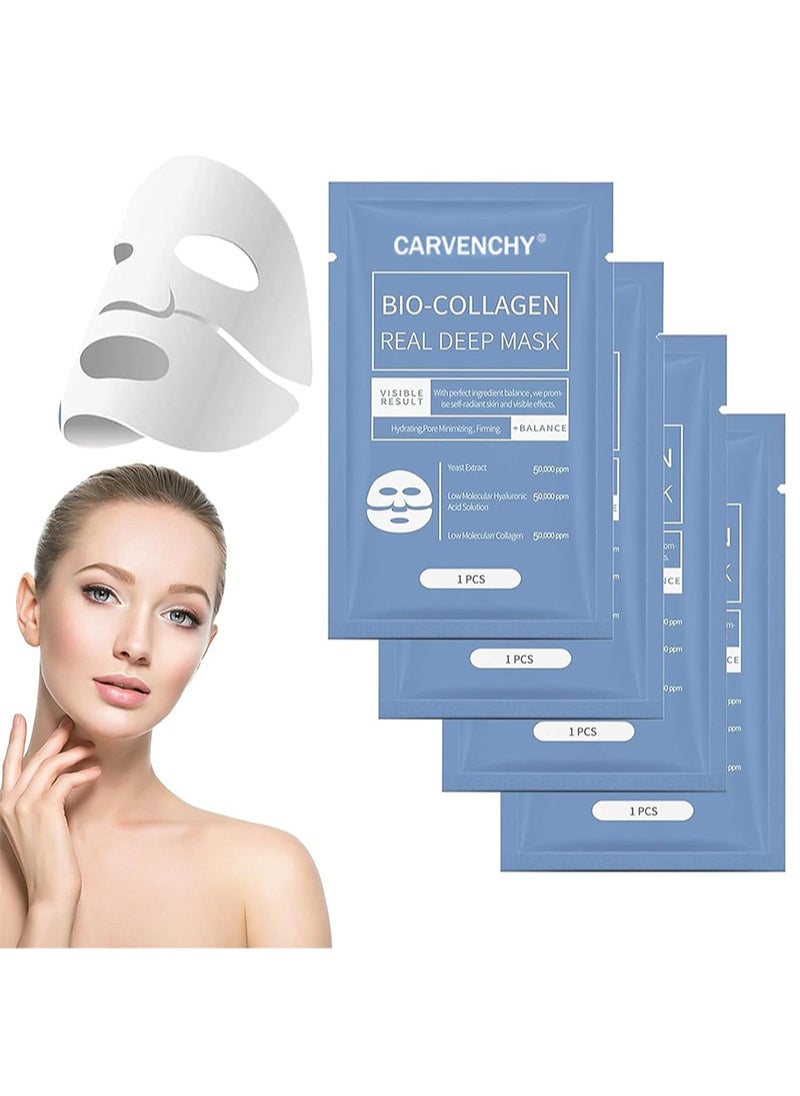 CARVENCHY - Bio-Collagen Real Deep Mask,Bio Collagen Face Mask Overnight 4PCS Bio Collagen Face Mask，Pure Collagen Films Deep Hydrating Firming Hydrogel Mask - Image 1