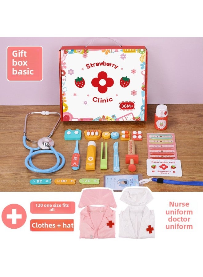 Children's Wooden Small Doctor Toy Doctor Nurse Injection Play House Boy Girl Stethoscope Baby Gift-Color:Gift Box Small Doctor [basic] + Doctor + Nurse's Clothing  - Image 1