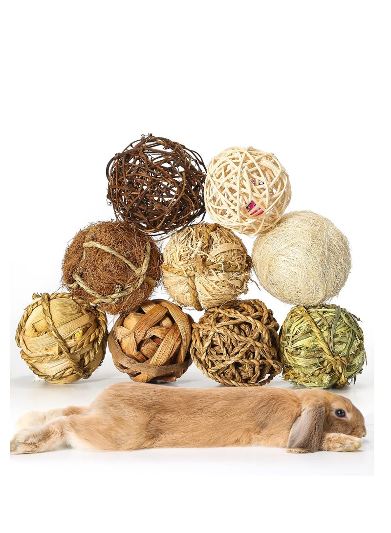 Excefore Natural Grass Balls for Small Pets - Set of 9 Chew Toys to Improve Dental Health of Rabbits, Chinchillas, Hamsters, Gerbils, Rats, Mice. Fun and Beneficial Play Balls - Image 1