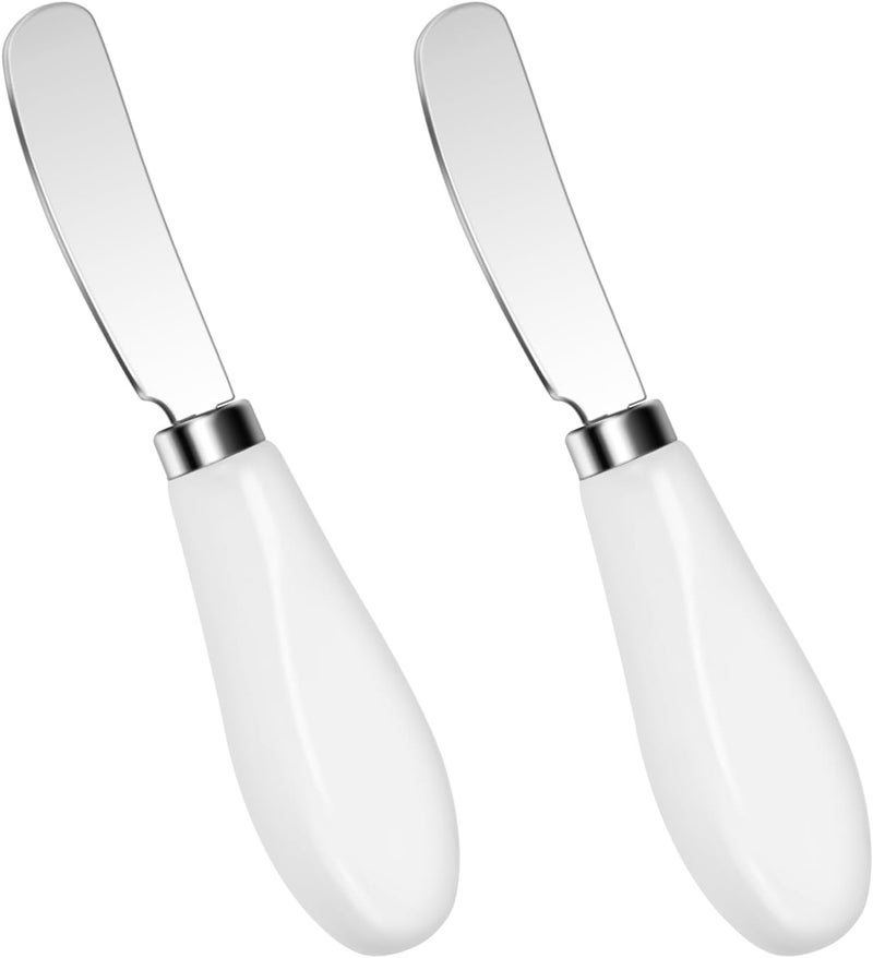 Mlurcu Butter Spreader Knives Set of 2, Stainless Steel Butter Knife with Porcelain Handles, Blunt Edge Cheese Spreader Set for Soft Cheese, Butter, Jam, Charcuterie, Pastry - Image 1