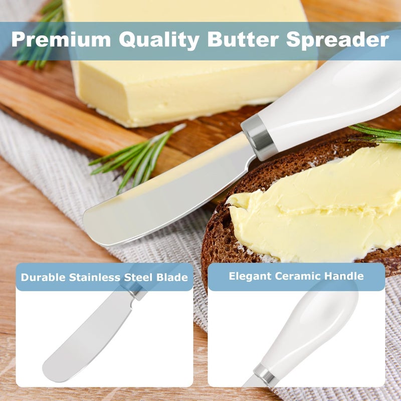 Mlurcu Butter Spreader Knives Set of 2, Stainless Steel Butter Knife with Porcelain Handles, Blunt Edge Cheese Spreader Set for Soft Cheese, Butter, Jam, Charcuterie, Pastry - Image 4
